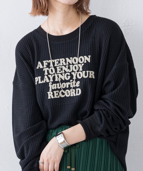 CIAOPANIC TYPY（チャオパニックティピー）の「ビッグワッフルプリントTee（Tシャツ/カットソー・レディース・グリーン/オフホワイト/ブラック・ONE SIZE）」の3枚目の写真