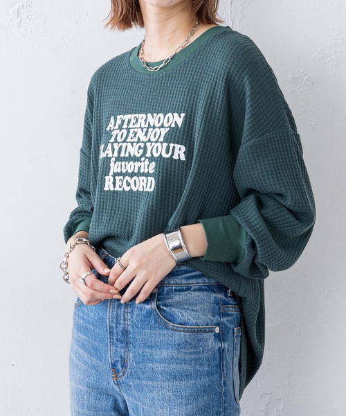 CIAOPANIC TYPY（チャオパニックティピー）の「ビッグワッフルプリントTee（Tシャツ/カットソー・レディース・グリーン/オフホワイト/ブラック・ONE SIZE）」の22枚目の写真