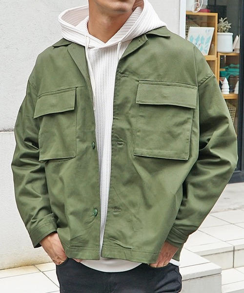 JOKER（ジョーカー）の「【JOKER】選べる10色ツイルオーバーサイズビッグポケットCPOジャケット ビッグシルエットシャツジャケット ブルゾン（ブルゾン・メンズ・ワンウォッシュ/ホワイト系その他/ベージュ/ストライプ/インディゴブルー/ブラック系その他2/ブラック系その他/オリーブ/ブラック/ネイビー・L/M/XL）」の7枚目の写真