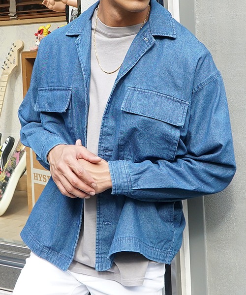 JOKER（ジョーカー）の「【JOKER】選べる10色ツイルオーバーサイズビッグポケットCPOジャケット ビッグシルエットシャツジャケット ブルゾン（ブルゾン・メンズ・ワンウォッシュ/ホワイト系その他/ベージュ/ストライプ/インディゴブルー/ブラック系その他2/ブラック系その他/オリーブ/ブラック/ネイビー・L/M/XL）」の9枚目の写真