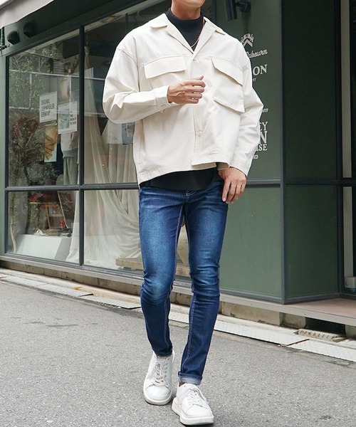 JOKER（ジョーカー）の「【JOKER】選べる10色ツイルオーバーサイズビッグポケットCPOジャケット ビッグシルエットシャツジャケット ブルゾン（ブルゾン・メンズ・ワンウォッシュ/ホワイト系その他/ベージュ/ストライプ/インディゴブルー/ブラック系その他2/ブラック系その他/オリーブ/ブラック/ネイビー・L/M/XL）」の14枚目の写真