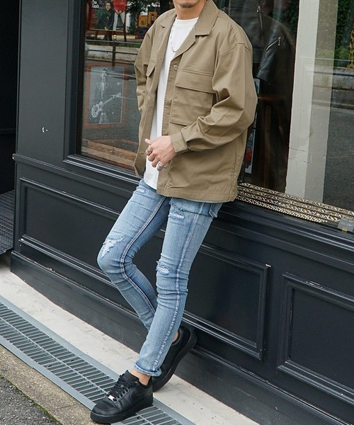 JOKER（ジョーカー）の「【JOKER】選べる10色ツイルオーバーサイズビッグポケットCPOジャケット ビッグシルエットシャツジャケット ブルゾン（ブルゾン・メンズ・ワンウォッシュ/ホワイト系その他/ベージュ/ストライプ/インディゴブルー/ブラック系その他2/ブラック系その他/オリーブ/ブラック/ネイビー・L/M/XL）」の15枚目の写真