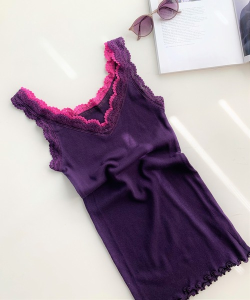 Q（キュー）の「バイカラーテレコタンク（タンクトップ・レディース・ネイビー/パープル/ライトグレー/チャコールグレー/ピンク系その他/ブルー・MEDIUM）」の5枚目の写真