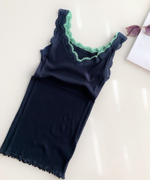 Q（キュー）の「バイカラーテレコタンク（タンクトップ・レディース・ネイビー/パープル/ライトグレー/チャコールグレー/ピンク系その他/ブルー・MEDIUM）」の3枚目の写真