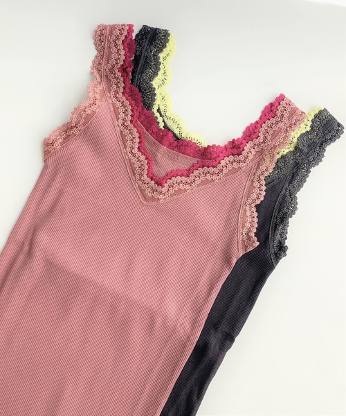 Q（キュー）の「バイカラーテレコタンク（タンクトップ・レディース・ネイビー/パープル/ライトグレー/チャコールグレー/ピンク系その他/ブルー・MEDIUM）」の6枚目の写真