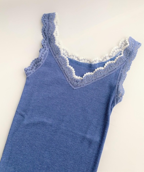 Q（キュー）の「バイカラーテレコタンク（タンクトップ・レディース・ネイビー/パープル/ライトグレー/チャコールグレー/ピンク系その他/ブルー・MEDIUM）」の4枚目の写真