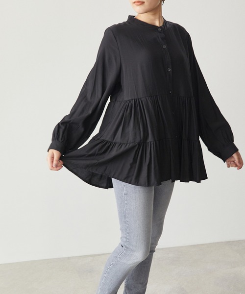 ECRIRE(エクリール)の「ティアード切替BL(シャツ/ブラウス・レディース・グレー/オフホワイト/ブラック・M)」の1枚目の写真