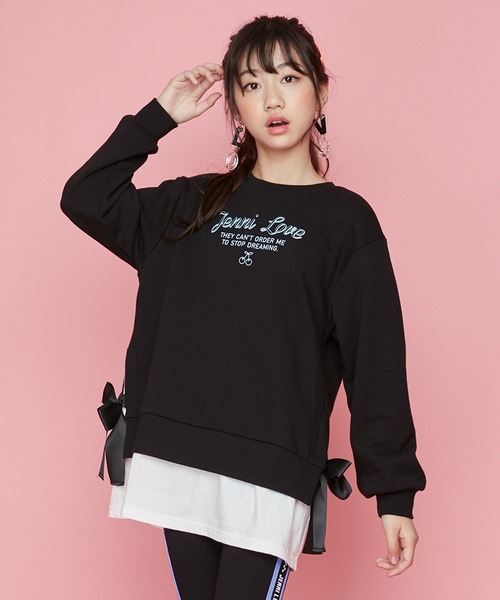 JENNI love（ジェニィラブ）の「スリットレイヤード風トレーナー（スウェット・キッズ・ミント/ブラック/ブラウン・150cm/160cm/130cm/140cm）」の2枚目の写真