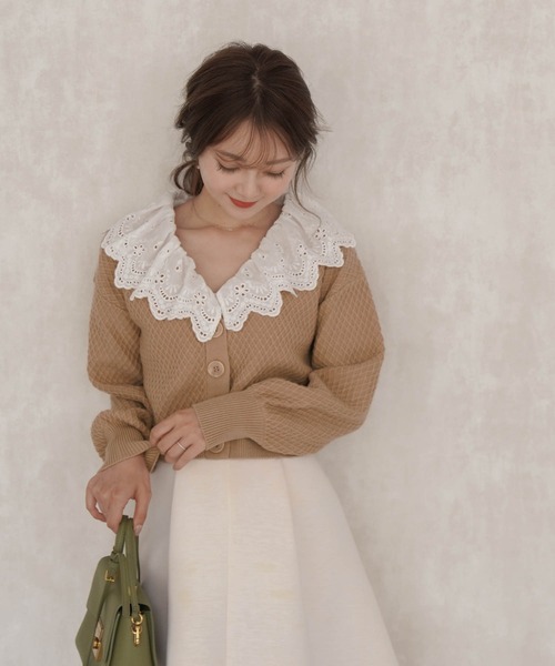 セール カーディガン エンブロイダリーレース カラー Le Reve Vaniller ニット セーター Le Reve Vaniller ル レーヴ ヴァニレ のファッション通販 Zozotown