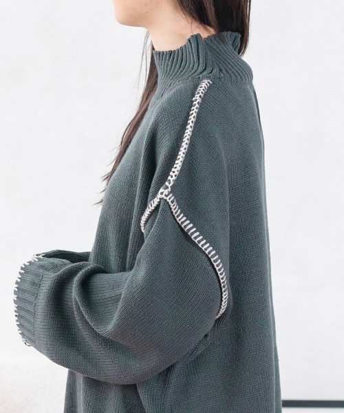 PairPair（ペアペア）の「ハンドステッチ風ニット(ユニセックス)（ニット/セーター・レディース・ブラック/アイボリー/ブルー系その他・MEDIUM/LARGE）」の3枚目の写真