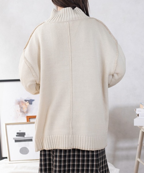 PairPair（ペアペア）の「ハンドステッチ風ニット(ユニセックス)（ニット/セーター・レディース・ブラック/アイボリー/ブルー系その他・MEDIUM/LARGE）」の15枚目の写真