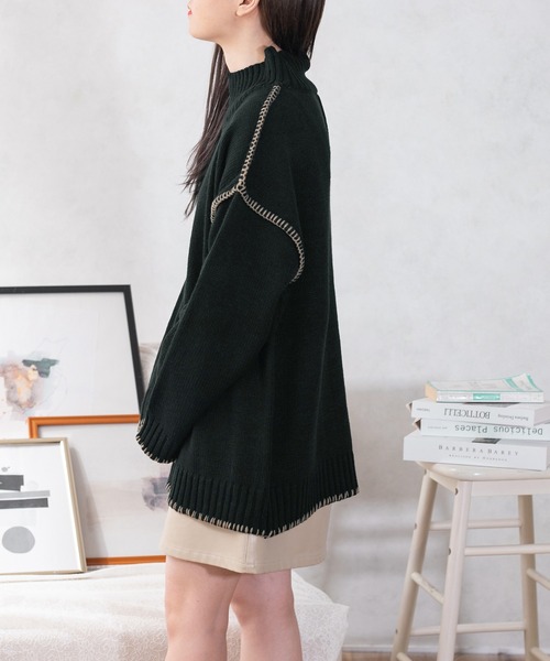 PairPair（ペアペア）の「ハンドステッチ風ニット(ユニセックス)（ニット/セーター・レディース・ブラック/アイボリー/ブルー系その他・MEDIUM/LARGE）」の10枚目の写真