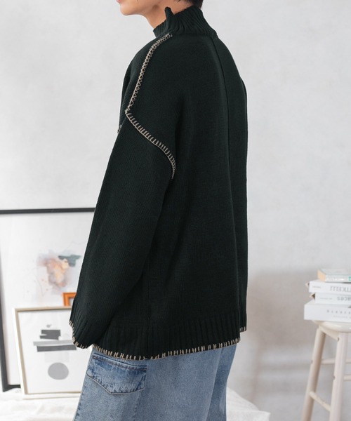 PairPair（ペアペア）の「ハンドステッチ風ニット(ユニセックス)（ニット/セーター・レディース・ブラック/アイボリー/ブルー系その他・MEDIUM/LARGE）」の7枚目の写真