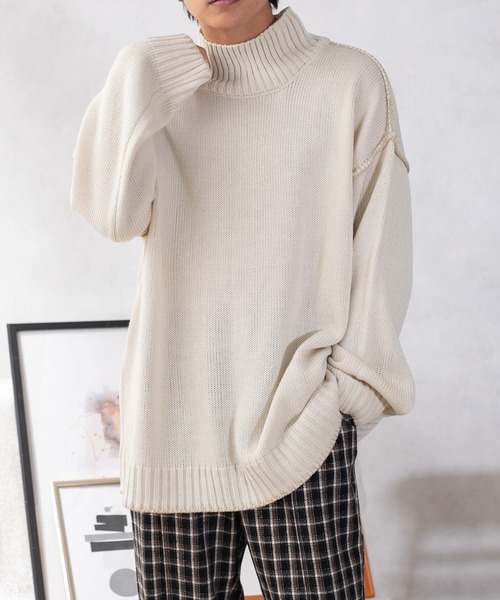 PairPair（ペアペア）の「ハンドステッチ風ニット(ユニセックス)（ニット/セーター・レディース・ブラック/アイボリー/ブルー系その他・MEDIUM/LARGE）」の6枚目の写真