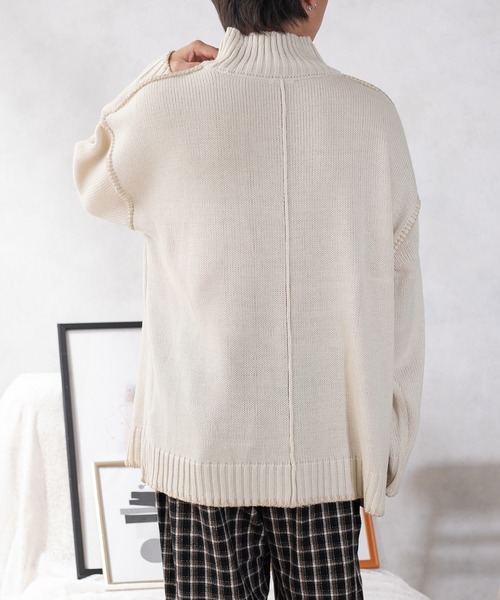 PairPair（ペアペア）の「ハンドステッチ風ニット(ユニセックス)（ニット/セーター・レディース・ブラック/アイボリー/ブルー系その他・MEDIUM/LARGE）」の18枚目の写真