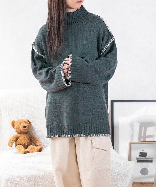 PairPair（ペアペア）の「ハンドステッチ風ニット(ユニセックス)（ニット/セーター・レディース・ブラック/アイボリー/ブルー系その他・MEDIUM/LARGE）」の13枚目の写真