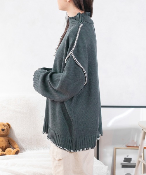 PairPair（ペアペア）の「ハンドステッチ風ニット(ユニセックス)（ニット/セーター・レディース・ブラック/アイボリー/ブルー系その他・MEDIUM/LARGE）」の22枚目の写真