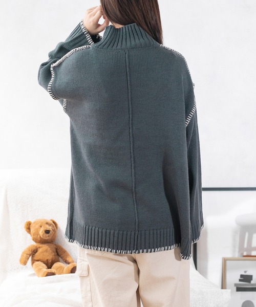 PairPair（ペアペア）の「ハンドステッチ風ニット(ユニセックス)（ニット/セーター・レディース・ブラック/アイボリー/ブルー系その他・MEDIUM/LARGE）」の11枚目の写真