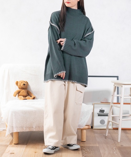 PairPair（ペアペア）の「ハンドステッチ風ニット(ユニセックス)（ニット/セーター・レディース・ブラック/アイボリー/ブルー系その他・MEDIUM/LARGE）」の17枚目の写真