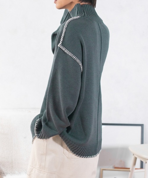 PairPair（ペアペア）の「ハンドステッチ風ニット(ユニセックス)（ニット/セーター・レディース・ブラック/アイボリー/ブルー系その他・MEDIUM/LARGE）」の8枚目の写真