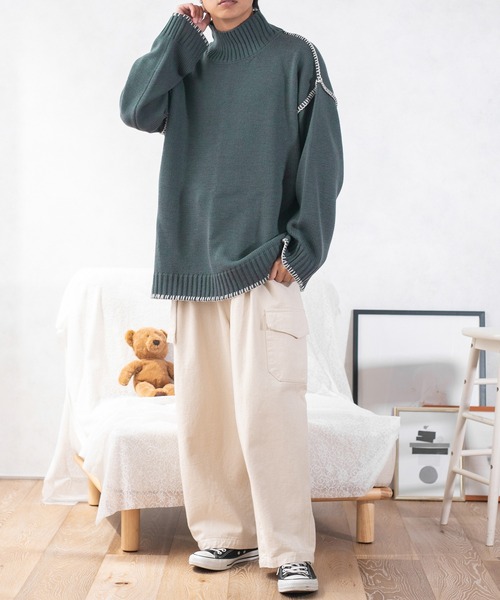 PairPair（ペアペア）の「ハンドステッチ風ニット(ユニセックス)（ニット/セーター・レディース・ブラック/アイボリー/ブルー系その他・MEDIUM/LARGE）」の20枚目の写真