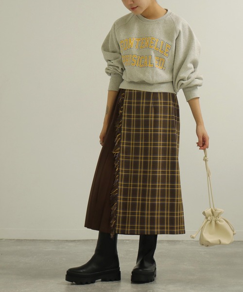 AULI(アウリィ)の「【低身長向けサイズ】チェックプリーツラップ風スカート(スカート・レディース・イエロー/オレンジ/グリーン・S/XS)」の21枚目の写真