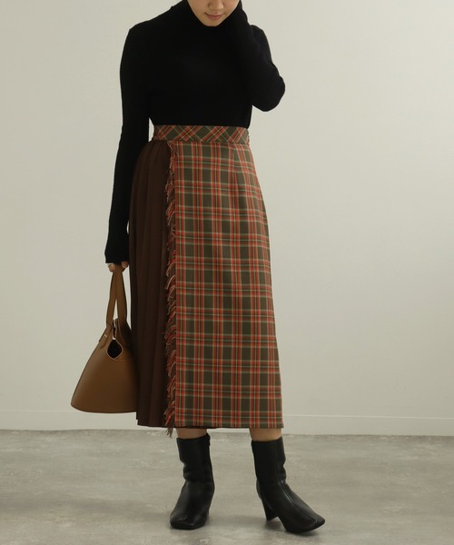 AULI(アウリィ)の「【低身長向けサイズ】チェックプリーツラップ風スカート(スカート・レディース・イエロー/オレンジ/グリーン・S/XS)」の14枚目の写真