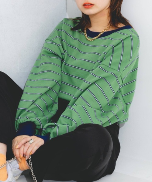 nemne store(ネンネストア)の「マルチボーダーウラケスウェット(スウェット・レディース・ベージュ/グレー/ピンク/グリーン・フリー)」の3枚目の写真