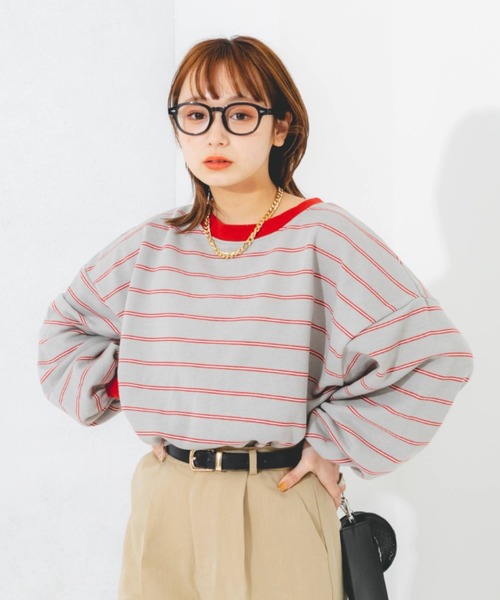 nemne store(ネンネストア)の「マルチボーダーウラケスウェット(スウェット・レディース・ベージュ/グレー/ピンク/グリーン・フリー)」の5枚目の写真