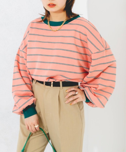 nemne store(ネンネストア)の「マルチボーダーウラケスウェット(スウェット・レディース・ベージュ/グレー/ピンク/グリーン・フリー)」の16枚目の写真