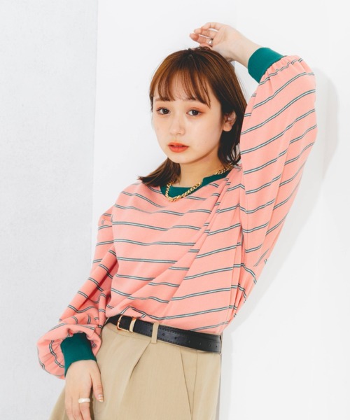 nemne store(ネンネストア)の「マルチボーダーウラケスウェット(スウェット・レディース・ベージュ/グレー/ピンク/グリーン・フリー)」の22枚目の写真