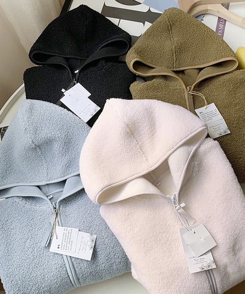 DAY CLOSET(デイ クローゼット)の「レディース フード付きミディ丈ボアブルゾン(ブルゾン・レディース・ブラック/カーキ/ブルー系その他/アイボリー・ONE SIZE)」の5枚目の写真