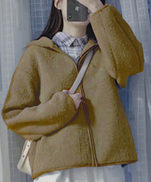 DAY CLOSET(デイ クローゼット)の「レディース フード付きミディ丈ボアブルゾン(ブルゾン・レディース・ブラック/カーキ/ブルー系その他/アイボリー・ONE SIZE)」の8枚目の写真