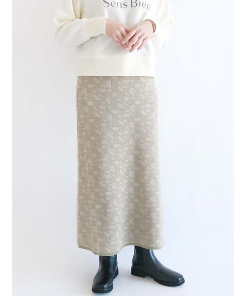 Lugnoncure（ルノンキュール）の「幾何柄ニットスカート（スカート・レディース・ブラック/ベージュ/グリーン・ﾌﾘ-）」の12枚目の写真
