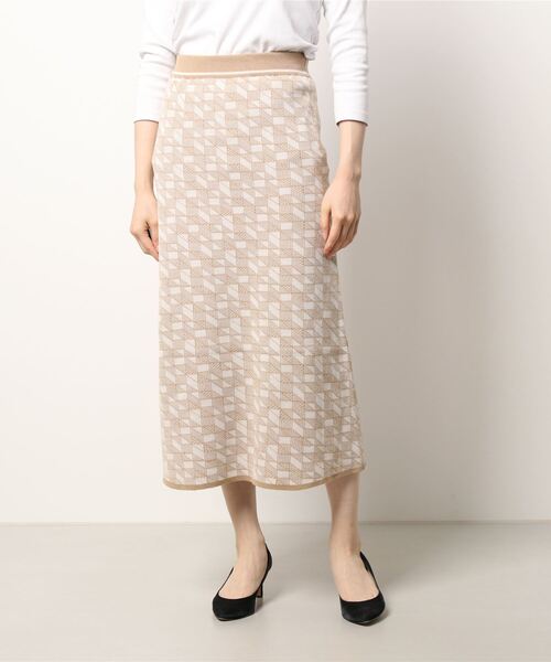 Lugnoncure（ルノンキュール）の「幾何柄ニットスカート（スカート・レディース・ブラック/ベージュ/グリーン・ﾌﾘ-）」の13枚目の写真