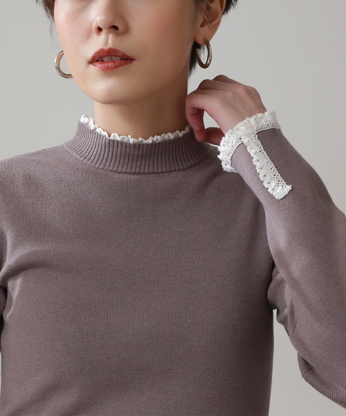 N.（N. Natural Beauty Basic）（エヌエヌナチュラルビューティーベーシック）の「レースハイネック総針ニット（ニット/セーター・レディース・ホワイト/ブラック/ベージュ・MEDIUM）」の14枚目の写真