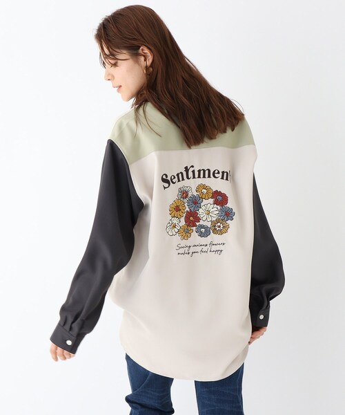BASECONTROL(ベースコントロール)の「◆フラワー バック刺繍 ロングスリーブ ビッグシルエットシャツ(シャツ/ブラウス・レディース・ブラック/アイボリー系/アイボリー・99)」の3枚目の写真