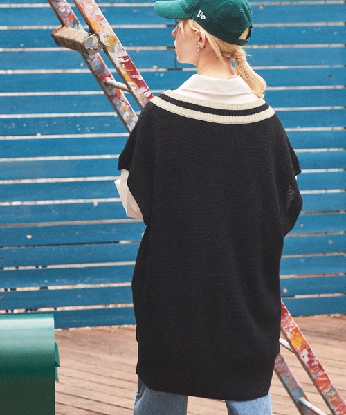 U.S. POLO ASSN.（ユーエスポロアッスン）の「U.S. POLO ASSN./ユーエスポロアッスン 別注 ロゴ刺繍 ボタンチルデンニットベスト（ベスト・レディース・ブラック/ネイビー/グリーン/アイボリー・FREE）」の14枚目の写真