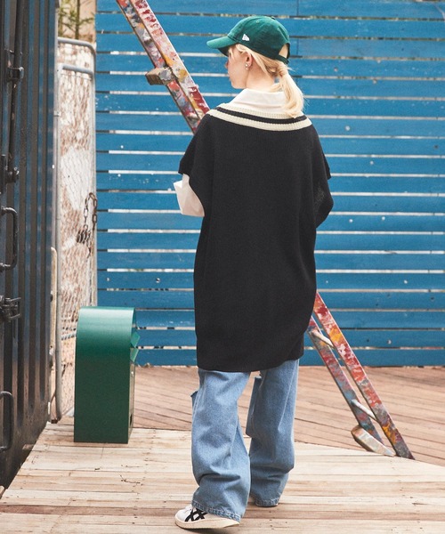 U.S. POLO ASSN.（ユーエスポロアッスン）の「U.S. POLO ASSN./ユーエスポロアッスン 別注 ロゴ刺繍 ボタンチルデンニットベスト（ベスト・レディース・ブラック/ネイビー/グリーン/アイボリー・FREE）」の17枚目の写真