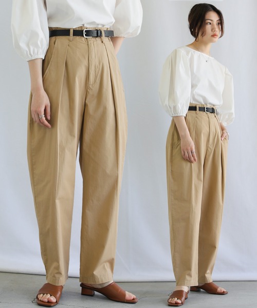 select MOCA（セレクトモカ）の「2022 SS ハイウエストカーブタックパンツ（カーゴパンツ・レディース・ブラック/ベージュ/カーキ・SMALL/MEDIUM）」の3枚目の写真