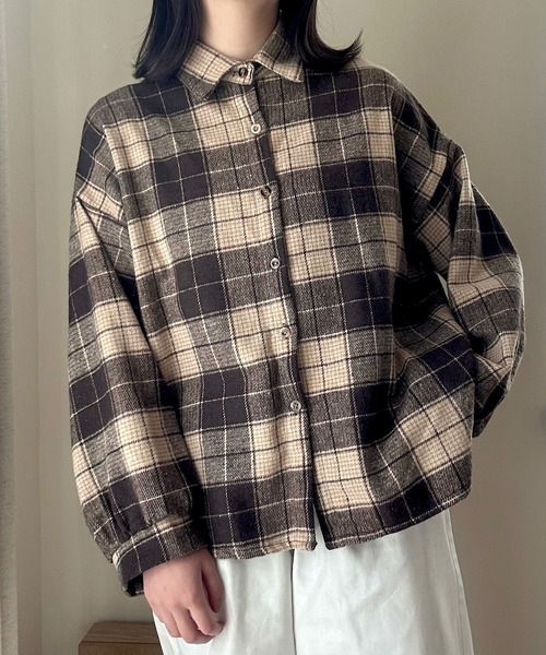 Cham.(チャム)の「色味がかわいいチェックシャツ(シャツ/ブラウス・レディース・ブラウン/ブラック/ネイビー/グレー・F)」の16枚目の写真