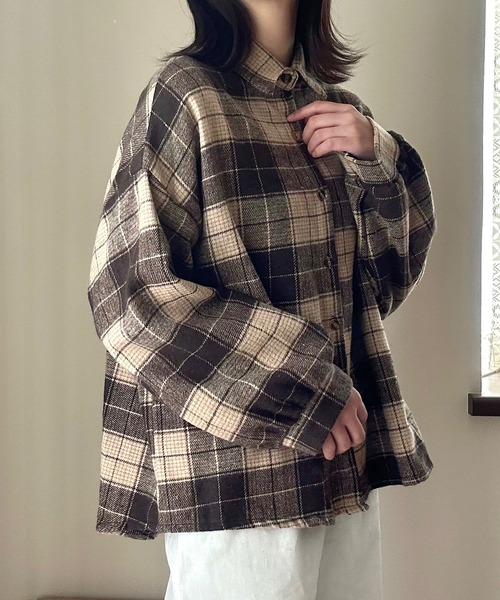 Cham.(チャム)の「色味がかわいいチェックシャツ(シャツ/ブラウス・レディース・ブラウン/ブラック/ネイビー/グレー・F)」の19枚目の写真