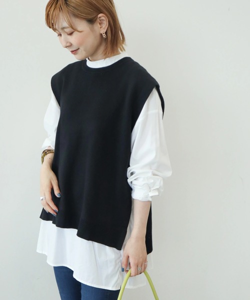 AMERICAN HOLIC(アメリカンホリック)の「SET ニットベスト+バックフレアブラウス(シャツ/ブラウス・レディース・ネイビー/オフホワイト/ストライプ・M/L)」の2枚目の写真