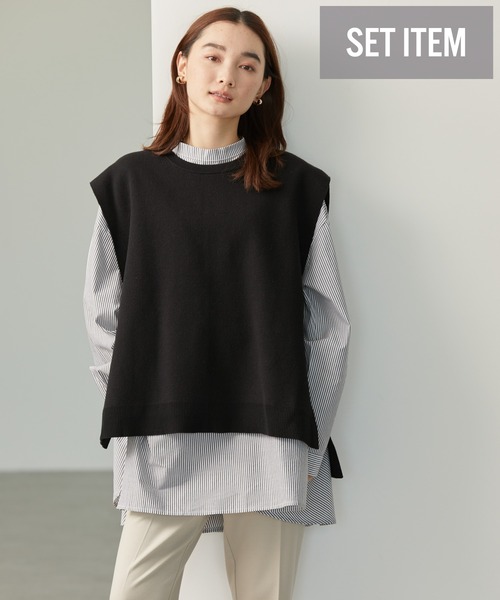 AMERICAN HOLIC(アメリカンホリック)の「SET ニットベスト+バックフレアブラウス(シャツ/ブラウス・レディース・ネイビー/オフホワイト/ストライプ・M/L)」の3枚目の写真