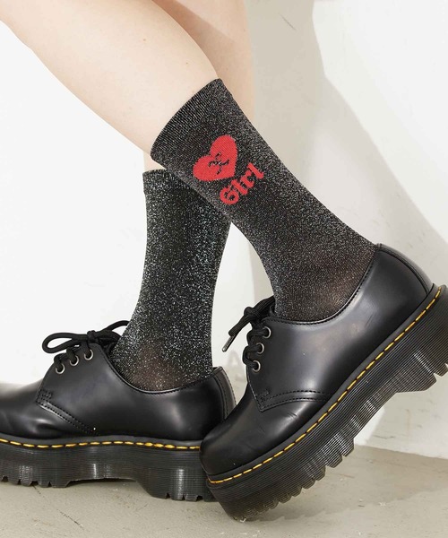 X-girl(エックスガール)の「X-girl HEART GLITTER SOCKS(ソックス/靴下・レディース・ホワイト/ブラック/パープル・ONE SIZE)」の3枚目の写真