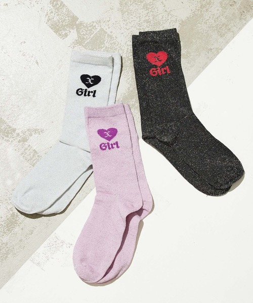 X-girl(エックスガール)の「X-girl HEART GLITTER SOCKS(ソックス/靴下・レディース・ホワイト/ブラック/パープル・ONE SIZE)」の19枚目の写真