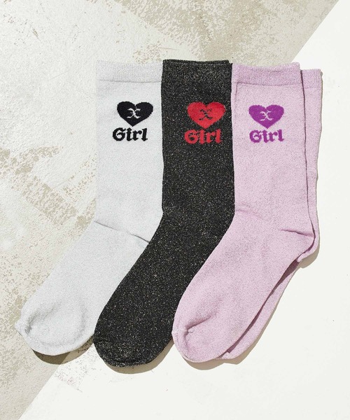 X-girl(エックスガール)の「X-girl HEART GLITTER SOCKS(ソックス/靴下・レディース・ホワイト/ブラック/パープル・ONE SIZE)」の21枚目の写真