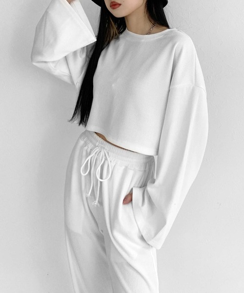 LVEU.（ラブユ.）の「Cropped rib setup / クロップドリブセットアップ（セットアップ・レディース・ホワイト/ブラック・FREE）」の9枚目の写真