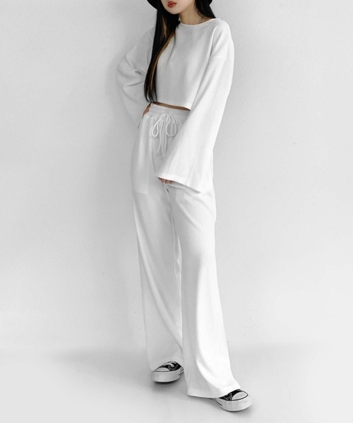 LVEU.（ラブユ.）の「Cropped rib setup / クロップドリブセットアップ（セットアップ・レディース・ホワイト/ブラック・FREE）」の8枚目の写真