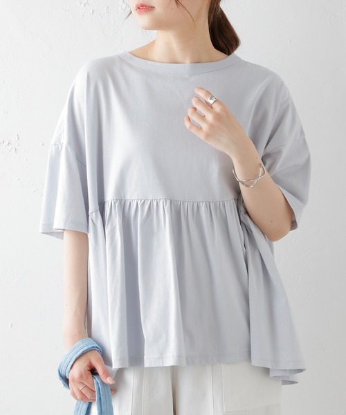 PUAL CE CIN（ピュアルセシン）の「【Du noir】汗に負けない！ギャザーT（Tシャツ/カットソー・レディース・ホワイト/ブラック/グレー/サックスブルー・FREE）」の4枚目の写真